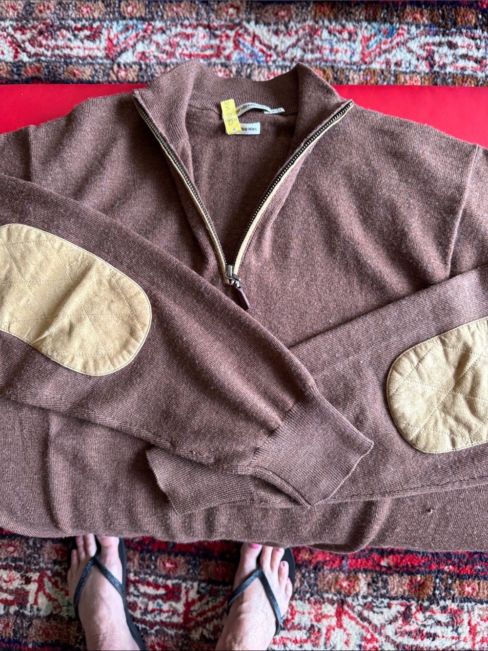 Peter Millar Brown Half-Zip Sweater with Tan Elbow Patches